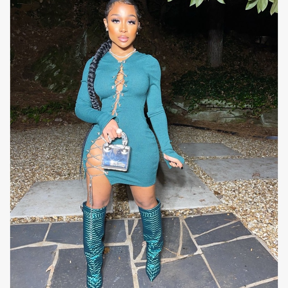 Long sleeve green sweater dress